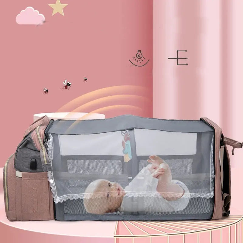 Foldable Baby Bed Diaper Bag Multi-function Mummy Large Capacity Bag Waterproof Outdoor Bag Newborn Baby Stroller Crib Mummy Bag